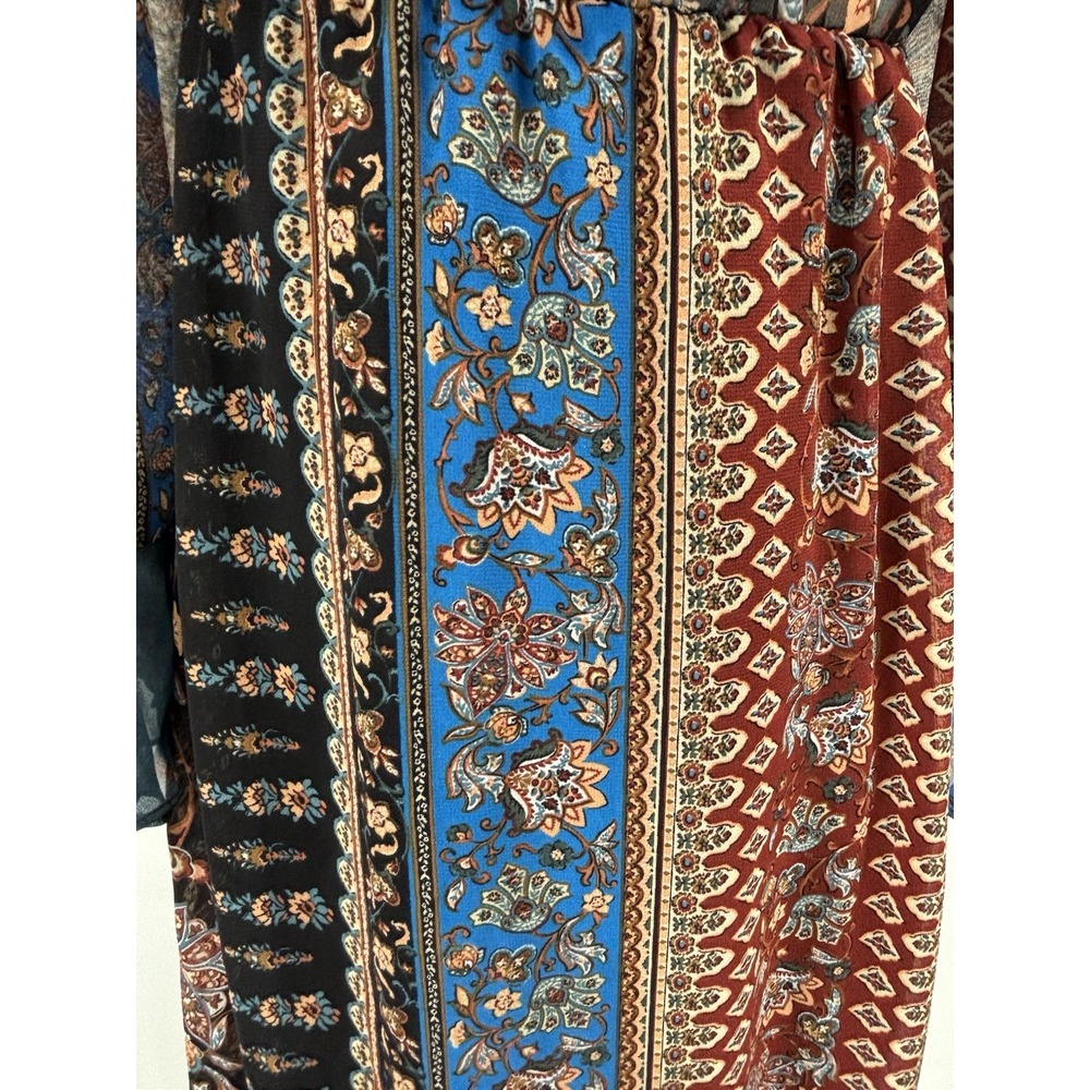 Zara Patchwork Maxi Dress Sz Medium Boho Ruffle Trim Forest Fairy Vneck - Picture 6 of 8